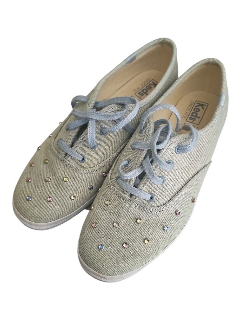 NIB Keds Baby Blue Dram Foam Canvas Sneakers with Multicolor Rhinestones